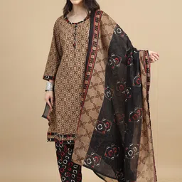 MIRAAN Women Floral Printed Regular Pure Cotton Kurta with Patiala & With Dupatta image 1