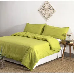 HANDICRAFT PALACE Lime Green Solid Cotton Double Size Duvet Cover With 2 Pillow Covers image 1