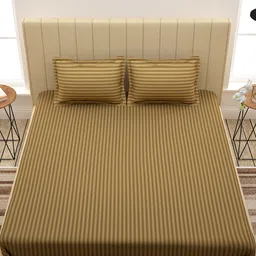 Story@home Camel Brown Self-Striped 300 TC Cotton 1 King Bedsheet with 2 Pillow Covers image 2