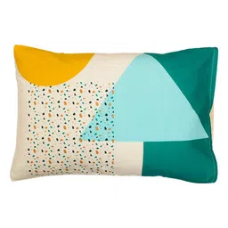 House This Cream-Coloured & Green Geometric 144 TC Queen Bedsheet with 2 Pillow Covers image 3