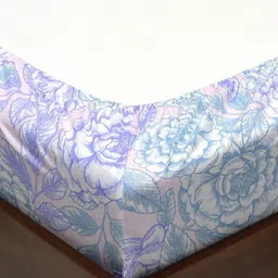 BOMBAY DYEING Allure Lavender & White Printed 144 TC Pure Cotton Queen Fitted Bedsheet Set image 5