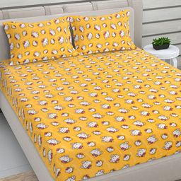 FABINALIV Yellow & White Printed Woollen 300 TC King Bedsheet Sets - 2.50 m x 2.25 m-picture-0