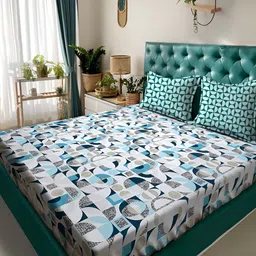 KLOTTHE White Geometric Printed 300TC Double King Bedsheet With 2 Pillow Covers-image-98
