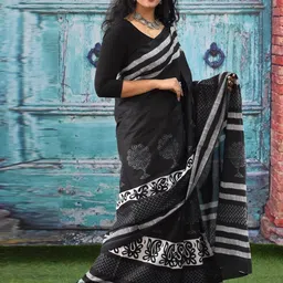 TROPWEAR Floral Block Printed Pure Cotton Saree image 2