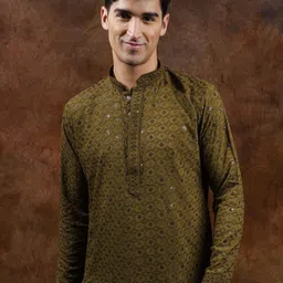 Exotic India Geometric Embroidered Sequinned Pure Cotton Kurta with Pyjamas image 2