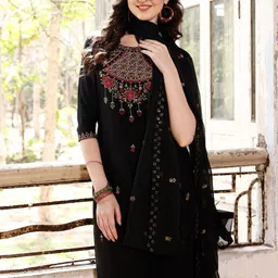 KALINI Embroidered Regular Thread Work Kurta with Trousers & Dupatta image 2