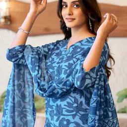 KALINI Floral Printed Regular V Neck Straight Kurta With Salwar & Dupatta image 2