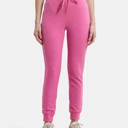 jockey 1323 Super Combed Cotton Elastane French Terry Slim Fit Women Solid Pink Track Pants-picture-17