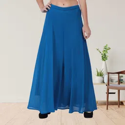 muzun Women Regular Fit Dark Blue Georgette Trousers-picture-27