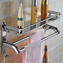 adonz Stainless Steel Double Layer Shelf with Towel Road Steel Towel Holder-picture-19