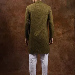 Exotic India Geometric Embroidered Sequinned Pure Cotton Kurta with Pyjamas image 4