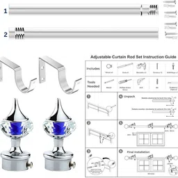 gloxy Silver, Blue Curtain Knobs, Curtain Rods, Rod Rail Bracket Metal image 4