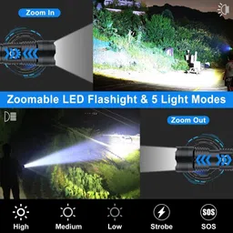 tansha 1200000Lumens Powerful LED Flashlight Rechargeable Tactical Police Zoom Torch Torch image 3