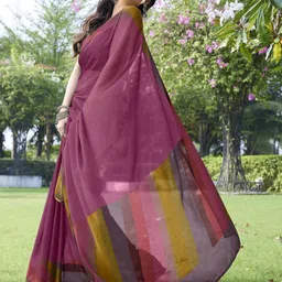 mirchi fashion Printed, Striped Leheria Chiffon, Georgette Saree image 2