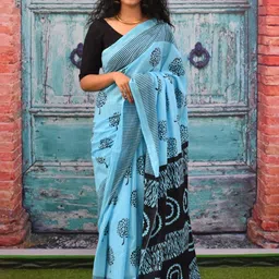 KIAARON Floral Printed Pure Cotton Saree image 1
