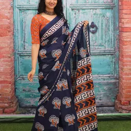 JALTHER Ethnic Motifs Pure Cotton Block Print Saree image 2