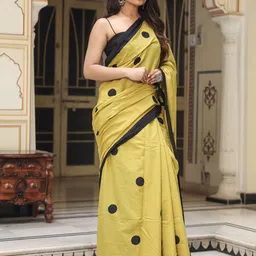 KIAARON Polka Dots Pure Cotton Block Print Saree image 2