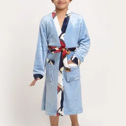 KLOTTHE Boys Tie-Up Detail Woolen Bath Robe With Belt-image-2