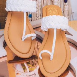 NR By Nidhi Rathi Women White Textured One Toe Flats-image-1