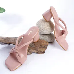 Cogner Beige Party Block Pumps with Bows-picture-22