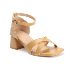 ICONICS Cross Strap Open Toe Block Heels With Ankle Loop image 2