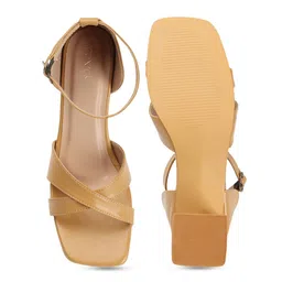 ICONICS Cross Strap Open Toe Block Heels With Ankle Loop image 3