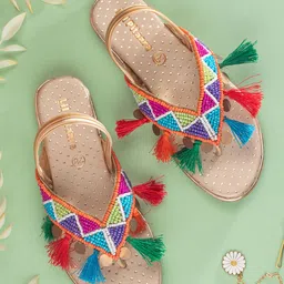 LIL PITAARA Girls Ethnic Embellished Open Toe Flats With Backstrap-image-5