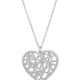 Carlton London Premium Rhodium-Plated CZ-Studded & Heart-Charm Pendant With Chain image 4