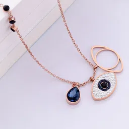Designs & You Rose Gold-Plated AD-Studded Evil Eye Pendant With Chain-image-59