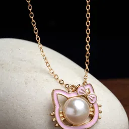 VOGUE PANASH Gold-Plated Pearl-Studded Kitty Pendant With Link Chain-picture-20