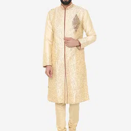 Manu Men Gold-Toned Embroidered Beads and Stones Kurta with Churidar-picture-10