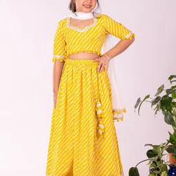 VASTRAMAY Girls Printed Mirror Work Ready to Wear Lehenga & Blouse With Dupatta image 1