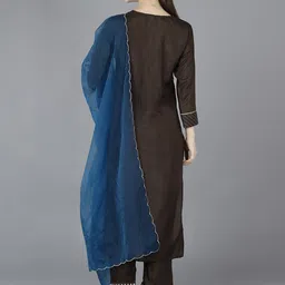 AHIKA Floral Embroidered Regular Kurta With Trousers & Dupatta image 5