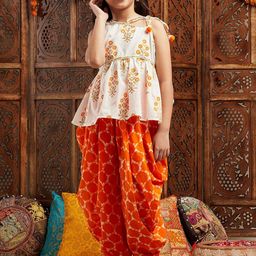pspeaches ROJAA Girls Floral Printed Regular Gotta Patti Kurta With Dhoti Pants-picture-49