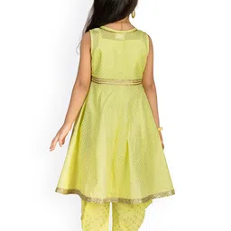 Mini Chic Girls Green Regular Sequinned Pure Cotton Top With Dhoti Pants & Jacket image 3
