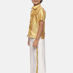 Sethukrishna Boys Golden & White Shirt with Dhoti image 5
