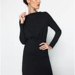 Trendyol Boat Neck Gathered Detailed Sheath Dress-picture-41