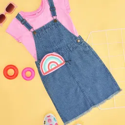Pantaloons Junior Girls Cotton Pinafore Dress With T-Shirt-picture-32