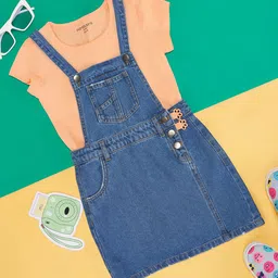 Pantaloons Junior Girls Shoulder Straps Pure Cotton Sheath Dress With T-shirt-picture-27
