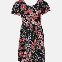 Oxolloxo Girls Black & Pink Floral Printed Sheath Dress-image-15