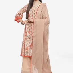 Biba Women Brown Ethnic Motifs Embroidered Kurta with Palazzos & With Dupatta image 1