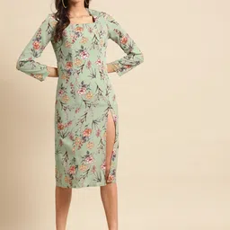 DODO & MOA Women Green & Peac-Coloured Printed Sheath Dress-picture-26