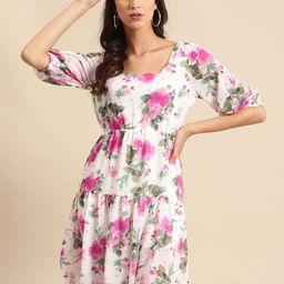 DODO & MOA Women Off-White & Pink Printed Tiered Dress-picture-44