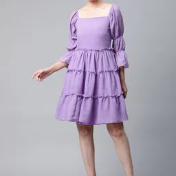 plusS Lavender Self Design Bell Sleeves A-Line Tiered Dress-picture-24