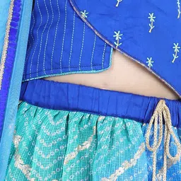 here&now x kinder kids Kinder Kids Girls Blue & Green Ready to Wear Lehenga & Blouse With Dupatta image 4