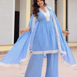 Anouk Geometric Printed Pure Cotton A-Line Kurta With Palazzos & Dupatta-picture-18