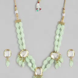 Anouk Women Gold-Plated Kundan Studded Layered Beaded Necklace with Earrings image 1