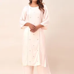 HERE&NOW Pink Floral Embroidered Regular Gotta Patti Kurta With Palazzos image 1
