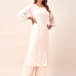 HERE&NOW Pink Floral Embroidered Regular Gotta Patti Kurta With Palazzos image 3