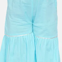 Little Bansi Girls Blue Ethnic Motifs Embroidered Sequinned Kurta with Palazzos & Dupatta image 4